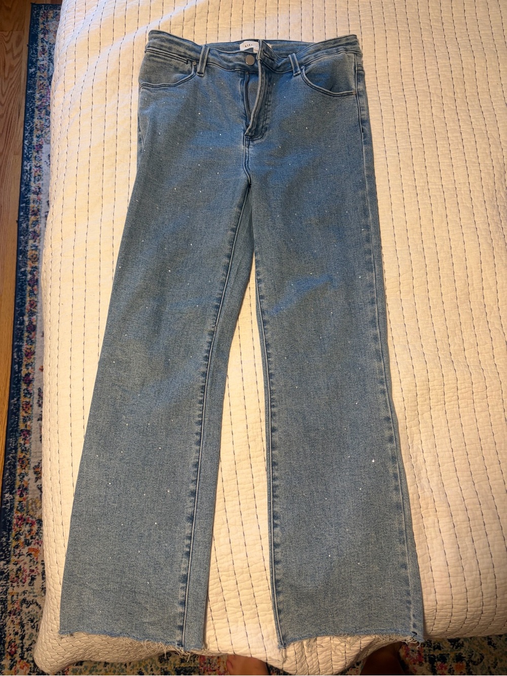 Risen- Women's Light Blue Straight-Leg Jeans- bedazzled